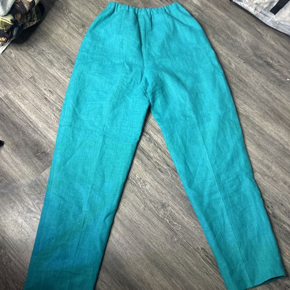 Vtg Harvey Bernard 100% Linen High Waistef Dress Slack Tapered Leg Sz 8 Teal